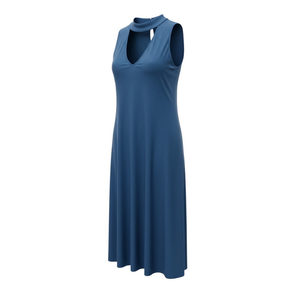 Wet Seal Midi Dress Womens Medium Blue Choker Neck Keyhole Sleeveless Jersey